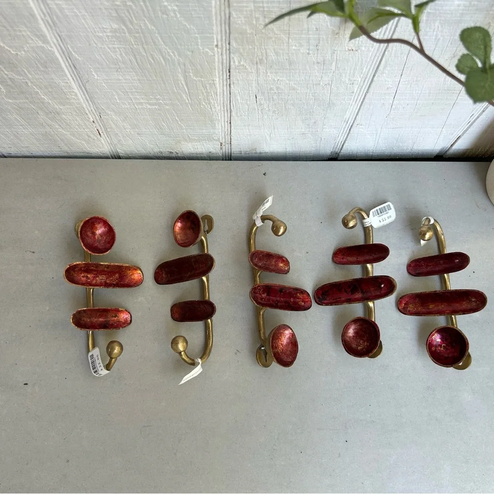 Anthropologie Red Gold /red Tone Wall Art Hook= 5 NEW